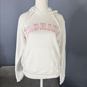 Women’s White Embroidered FLORIDA College Drawstring Hoodie Size S NEW